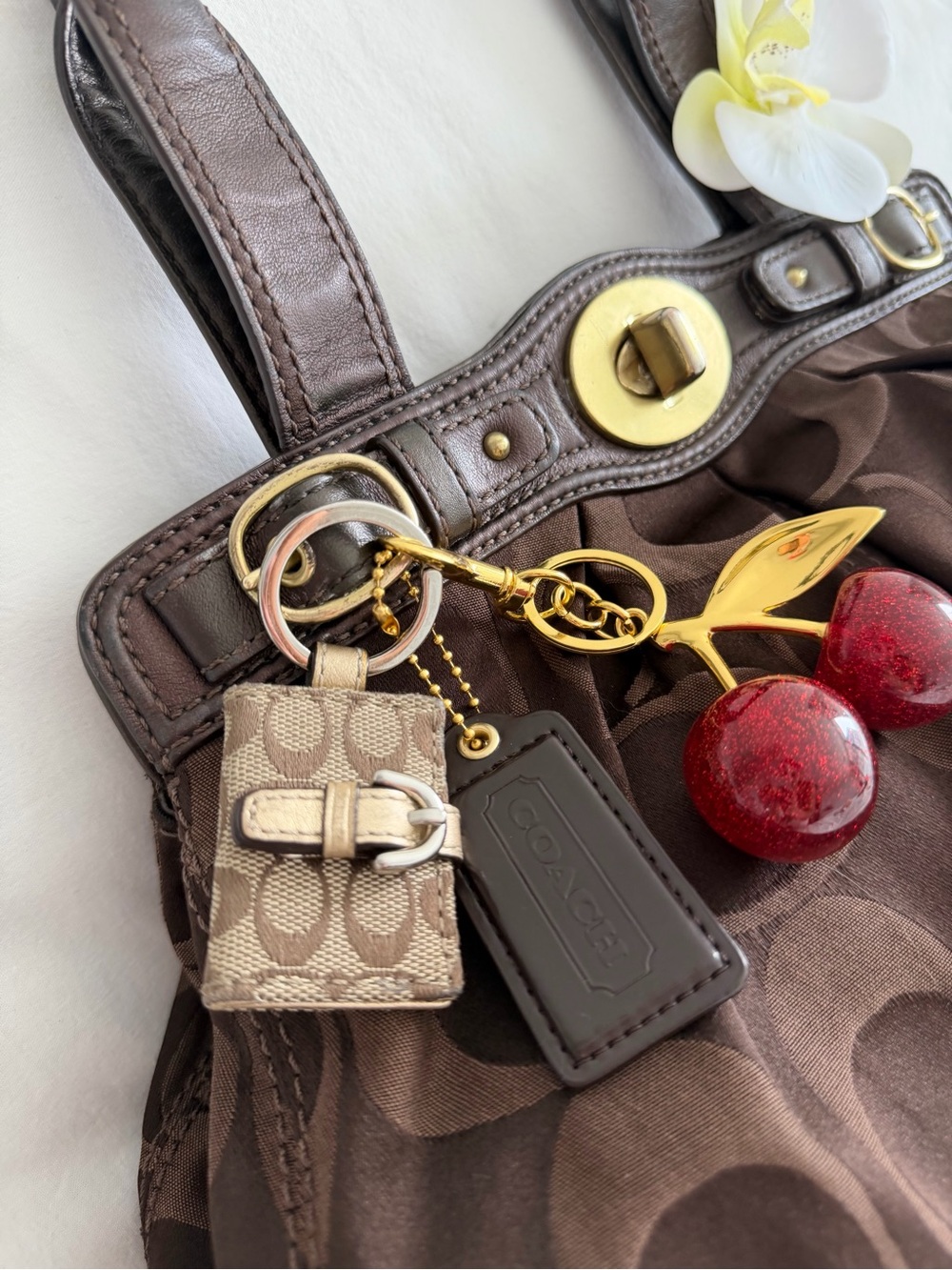 vintage Coach Tan and Brown Signature Canvas Photo Frame Keychain